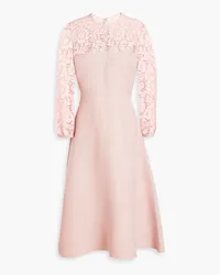 Valentino Garavani Lace-paneled wool and silk-blend crepe midi dress - Pink Pink