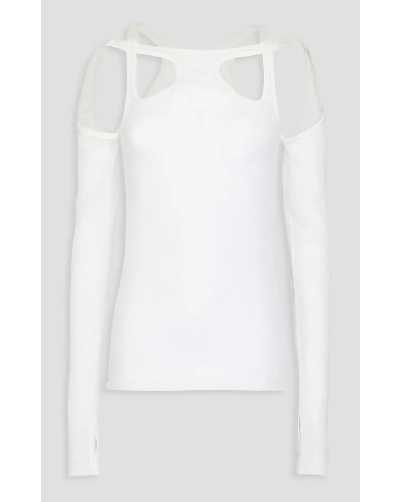 Dion Lee Cold-shoulder convertible cutout mesh top - White White