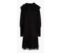 Ruffled point d'esprit and French cotton-blend terry hooded dress - Black