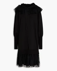 RED Valentino Ruffled point d'esprit and French cotton-blend terry hooded dress - Black Black