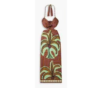 Congo River cutout halterneck printed cotton-poplin midi dress - Burgundy