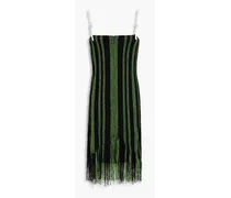 Fringed striped knitted mini dress - Green