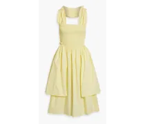 Emma draped shirred cotton-poplin dress - Yellow