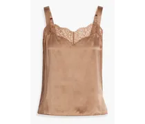 Seraphina lace-trimmed silk-satin camisole - Brown
