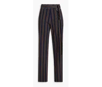 Striped crinkled stretch-cotton straight-leg pants - Blue