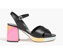Poppy printed leather platform sandals - Black
