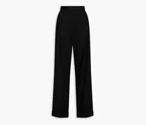Pleated cotton-twill straight-leg pants - Black