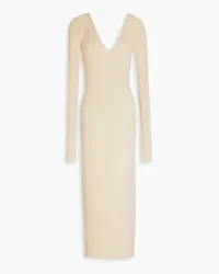 ROTATE Birger Christensen Courtney ribbed jute and linen-blend midi dress - Neutral Neutral