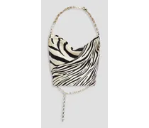 Zariyah cropped zebra-print silk-satin halterneck top - White