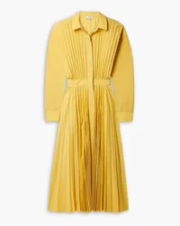 Lafayette148 Pleated poplin midi shirt dress - Yellow Yellow