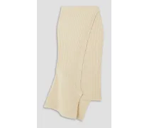 Asymmetric ribbed cotton midi wrap skirt - White