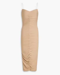 Enza Costa Ruched ribbed jersey midi dress - Neutral Neutral