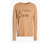 Embroidered mélange wool and cashmere-blend sweater - Neutral