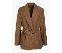 Double-breasted pinstriped wool and silk-blend blazer - Brown