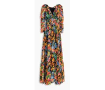 Gathered floral-print chiffon maxi dress - Multicolor