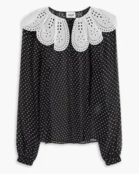 Claudie Pierlot Broderie anglaise-trimmed georgette blouse - Black Black