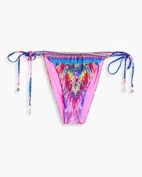 Camilla Crystal-embellished printed mid-rise bikini briefs - Pink Pink