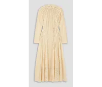 Tasseled paneled cotton-blend corded lace midi dress - White