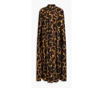 Pleated leopard-print crepe cape - Animal print