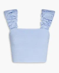 Aje. Allard cropped ruched ribbed-knit and taffeta top - Blue Blue