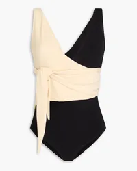 Lisa Marie Fernandez Dree Louise two-tone stretch-crepe wrap-effect swimsuit - Black Black