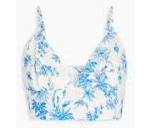 Chambery floral-print linen-blend bra top - Blue