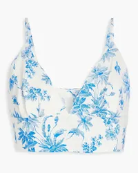 Sandro Floral-print linen-blend bra top - Blue Blue