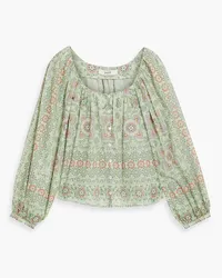 Joie Damarre gathered printed cotton top - Green Green