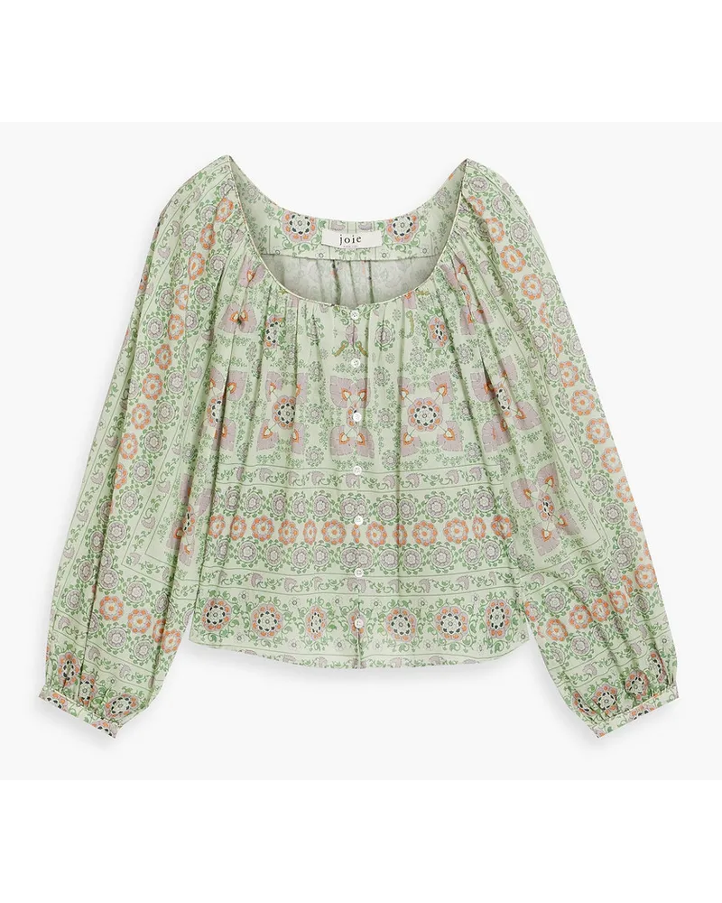 Joie Damarre gathered printed cotton top - Green Green