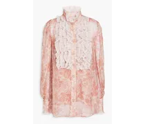 Lace-trimmed floral-print georgette blouse - Pink