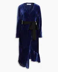 Diane von Furstenberg Tulisa ruffled devoré-velvet midi wrap dress - Blue Blue