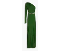 One-sleeve belted cutout jersey gown - Green