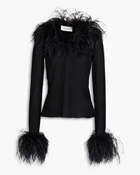 16ARLINGTON Pendall feather-embellished gauze top - Black Black