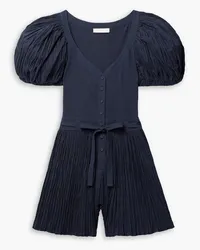 Ulla Johnson Vinny belted plissé-poplin and ribbed-knit playsuit - Blue Blue