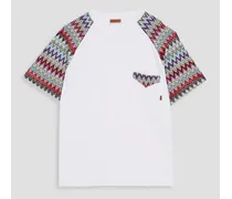 Crochet-trimmed cotton-jersey T-shirt - White