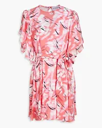 Claudie Pierlot Gathered printed silk crepe de chine mini dress - Pink Pink