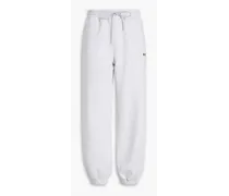 Embroidered cotton-blend fleece track pants - Gray