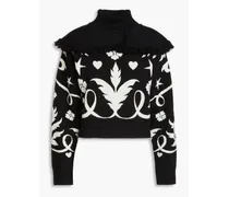 Fringed wool-jacquard turtleneck sweater - Black
