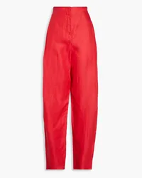 Emporio Armani Pleated linen-twill tapered pants - Orange Orange