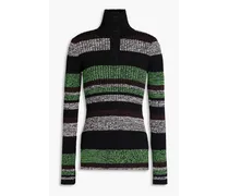 Striped ribbed-knit polo sweater - Black