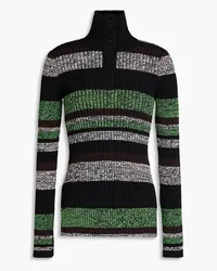 Ganni Striped ribbed-knit polo sweater - Black Black