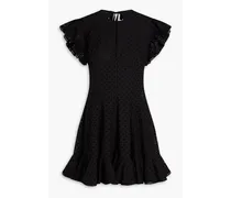 Ruffled broderie anglaise cotton-blend mini dress - Black