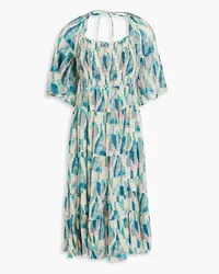 ba&sh Smocked printed voile midi dress - Blue Blue