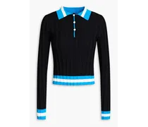 Striped ribbed-knit polo sweater - Black