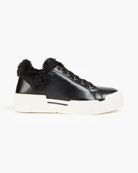 Moschino Faux fur-trimmed leather sneakers - Black Black