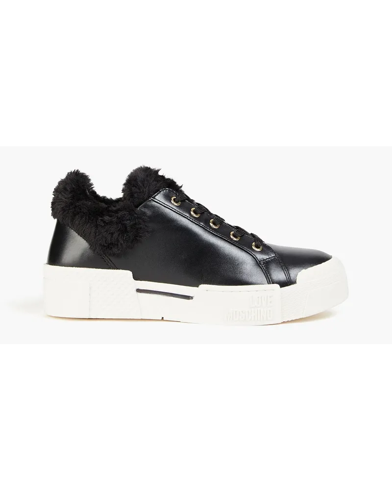 Moschino Faux fur-trimmed leather sneakers - Black Black