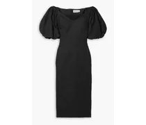 Namari off-the-shoulder linen and cotton-blend twill midi dress - Black