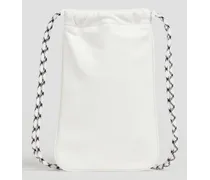 Embroidered leather shoulder bag - White