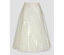 Sequin-embellished vinyl midi skirt - White