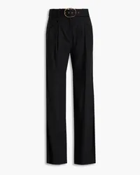 Veronica Beard Rimini belted pleated linen-blend wide-leg pants - Black Black